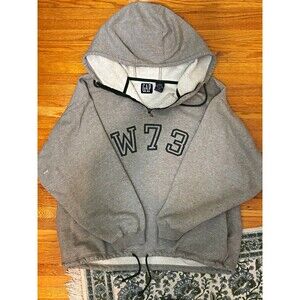 Gap W73 90s/Y2K Gray Hoodie Half Zip Bottom Cinch Graphic Logo Long Sleeve XL